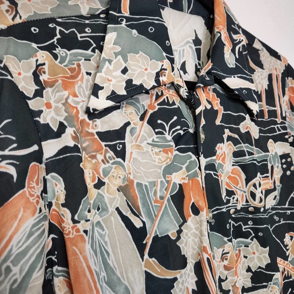 Vintage 70s Hippie Groovy Rockabilly Art Artist Rat Pack Button Polyester Shirt - Picture 4 of 7